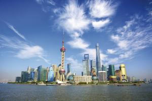 Blick auf das Geschäftsviertel Pudong in Shanghai Blick auf das Geschäftsviertel Pudong in Shanghai